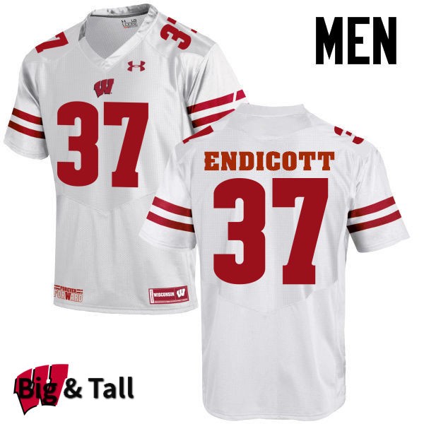 Wisconsin Badgers Men's #37 Andrew Endicott NCAA Under Armour Authentic White Big & Tall College Stitched Football Jersey QA40A26QO